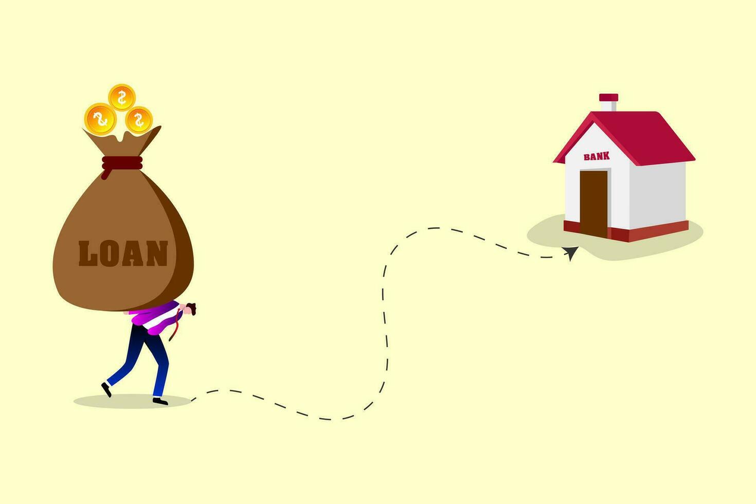 Heavy loan burden to pay off, weight or debt problem, bankruptcy or financial problem, government obligation concept vector