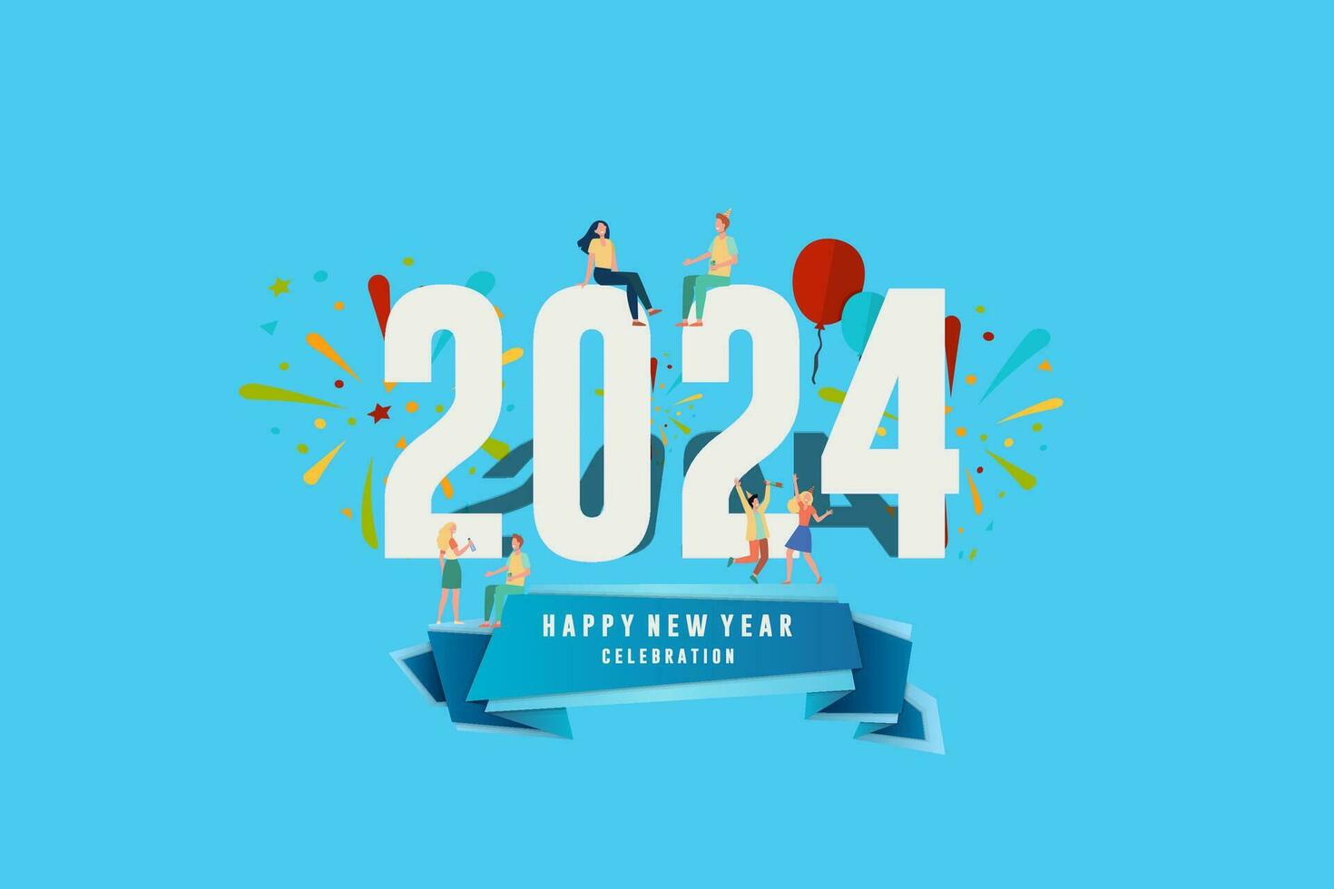 contento nuevo año 2024. festivo realista decoración. celebrar 2024 fiesta en un fiesta antecedentes vector
