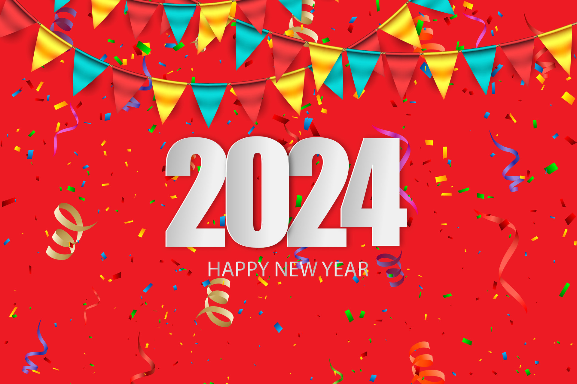 Happy New Year 2024. festive realistic decoration. Celebrate 2024 party
