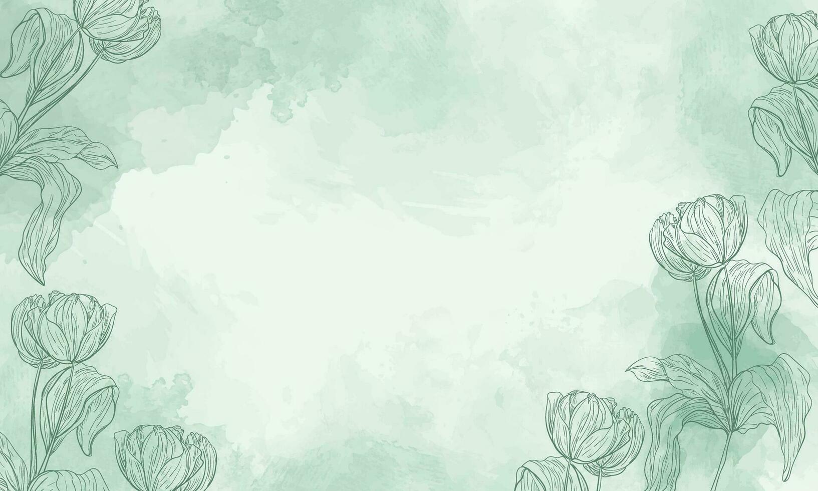 abstract watercolor background with floral line art vector