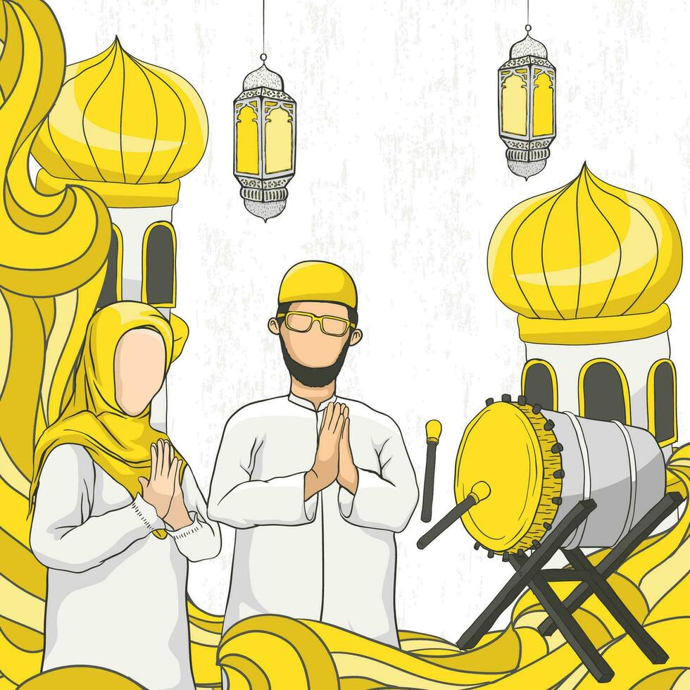 eid Mubarak antecedentes con mano dibujado ilustración vector