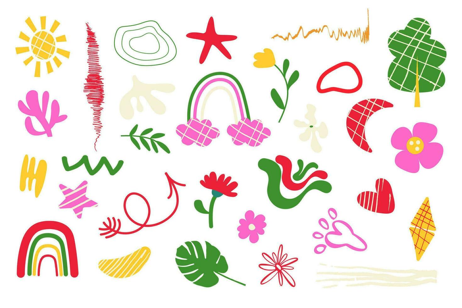 Set abstract hand drawn elements, shapes vector