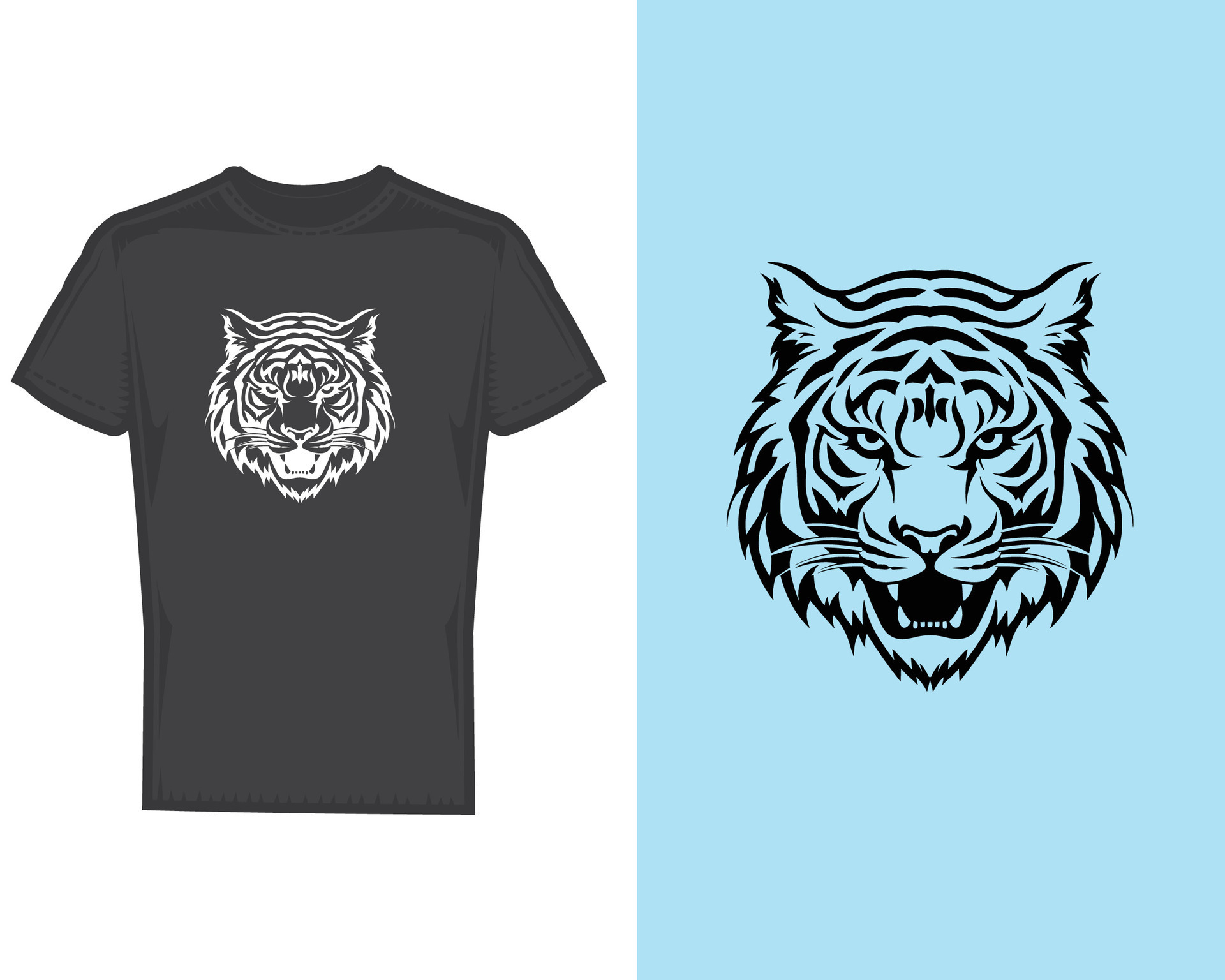 Black TShirt Featuring a White Tiger Design 29136468 Vector Art at