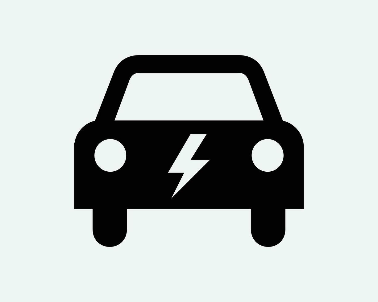EV Car Icon Electric Vehicle Electrical Automobile Green Eco Friendly Battery Hybrid Technology Tech Black White Outline Shape Vector Sign Symbol