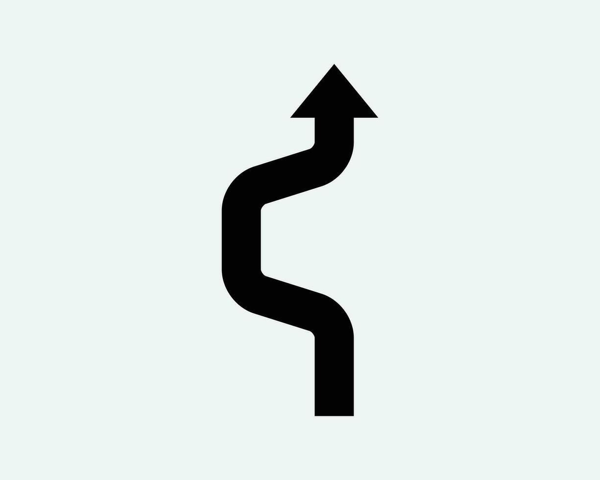 Winding Path Arrow Up Road Curve Traffic Bend Caution Warning Icon Black White Outline Shape Vector Clipart Graphic Illustration Artwork Sign Symbol