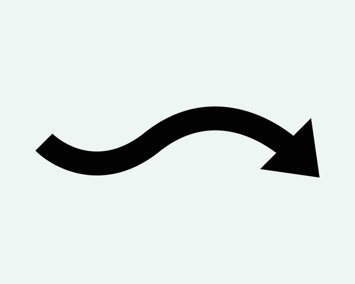 Wave Arrow Right Down Icon Point Pointer Navigation Path Wavy Curve Curvy Curly Bend Black White Shape Vector Clipart Illustration Artwork Sign Symbol