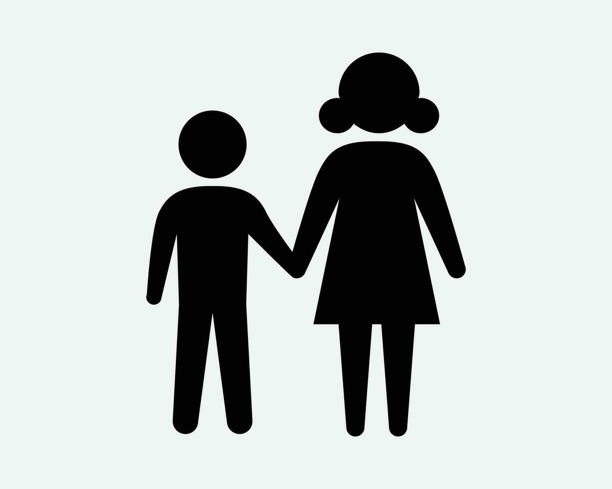 Mother and Son Icon Mum Child Family Woman Boy Parent Single Mom. Black White Outline Shape Vector Clipart Graphic Illustration Artwork Sign Symbol