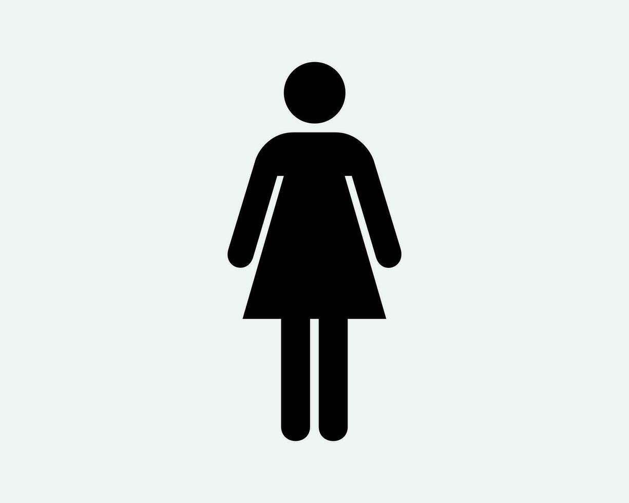 Woman Stick Figure Icon Female Girl Lady Women Person Gender Sex Signboard Bathroom Restroom Toilet Washroom Black Silhouette Shape Vector Symbol Sign