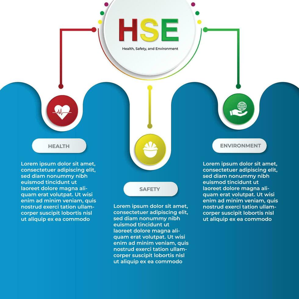 Vector infographic template with 3D paper labels. Health, Safety and environment or HSE concept with three options.