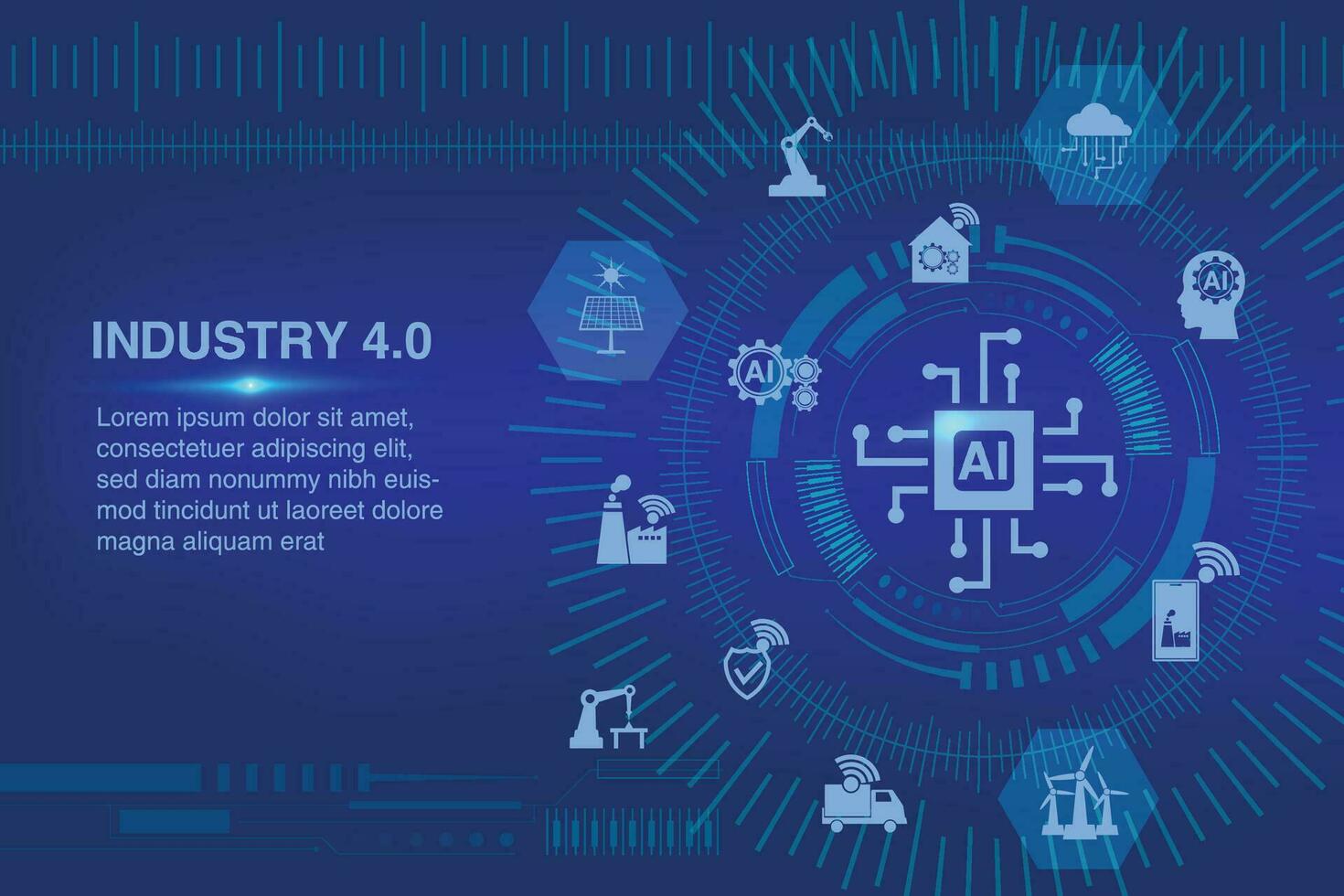 Abstract technology futuristic with Smart Industry 4.0. Factory automation concept. Autonomous industrial technology. Industrial revolutions steps. vector