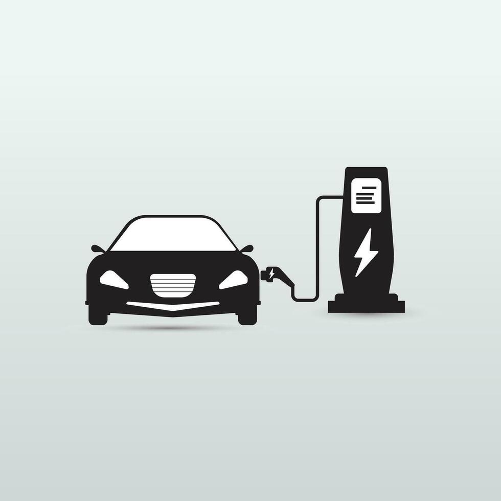 eléctrico coche icono y cargando estación en un moderno y sencillo estilo. vector ilustración
