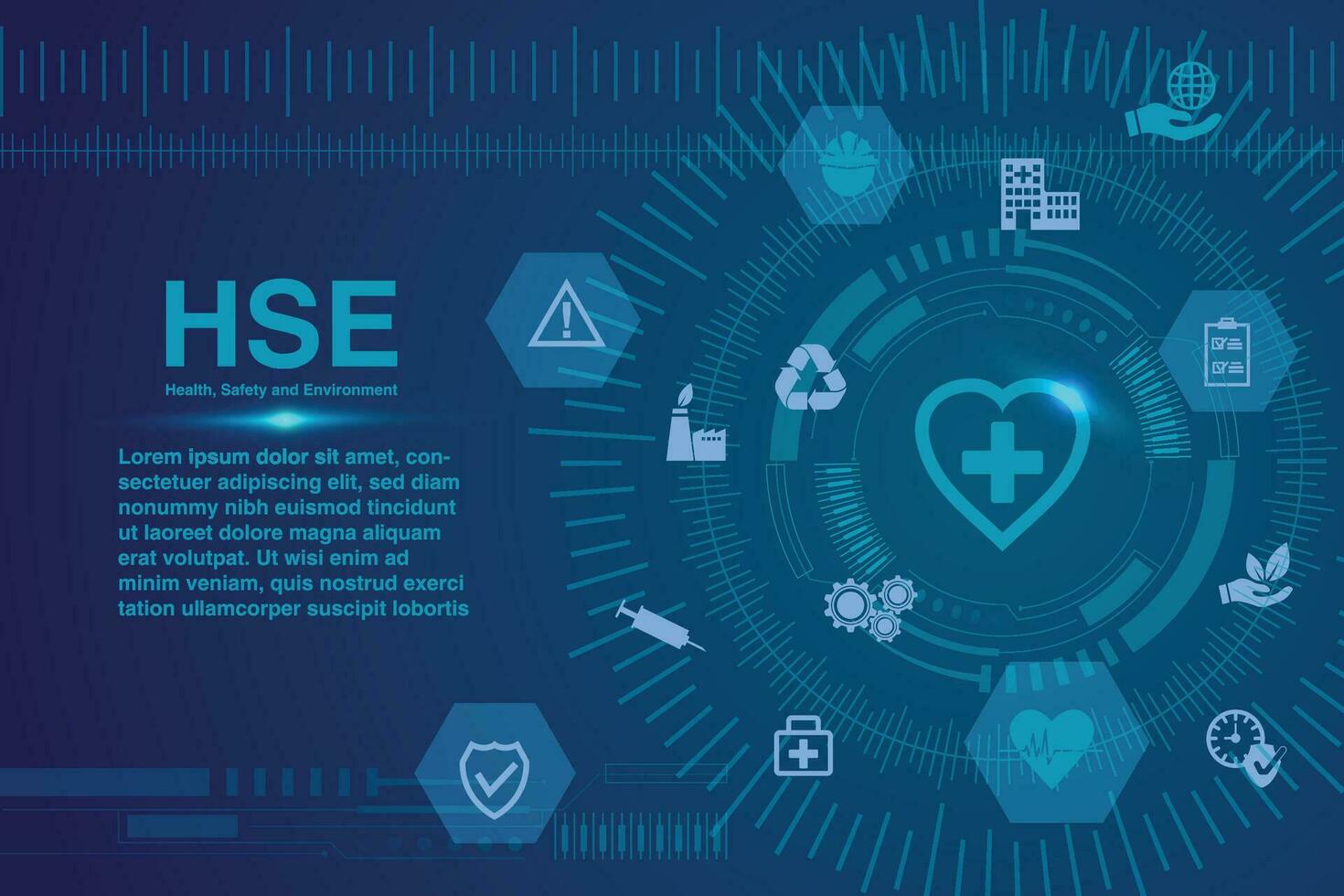 resumen tecnología futurista con hse icono o salud, la seguridad y ambiente concepto vector