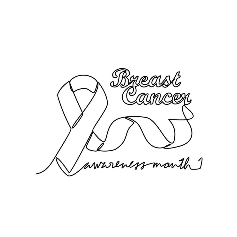 One continuous line drawing of breast cancer awareness month with white background. medical design concept in simple linear style. Awareness ribbon design concept vector illustration.