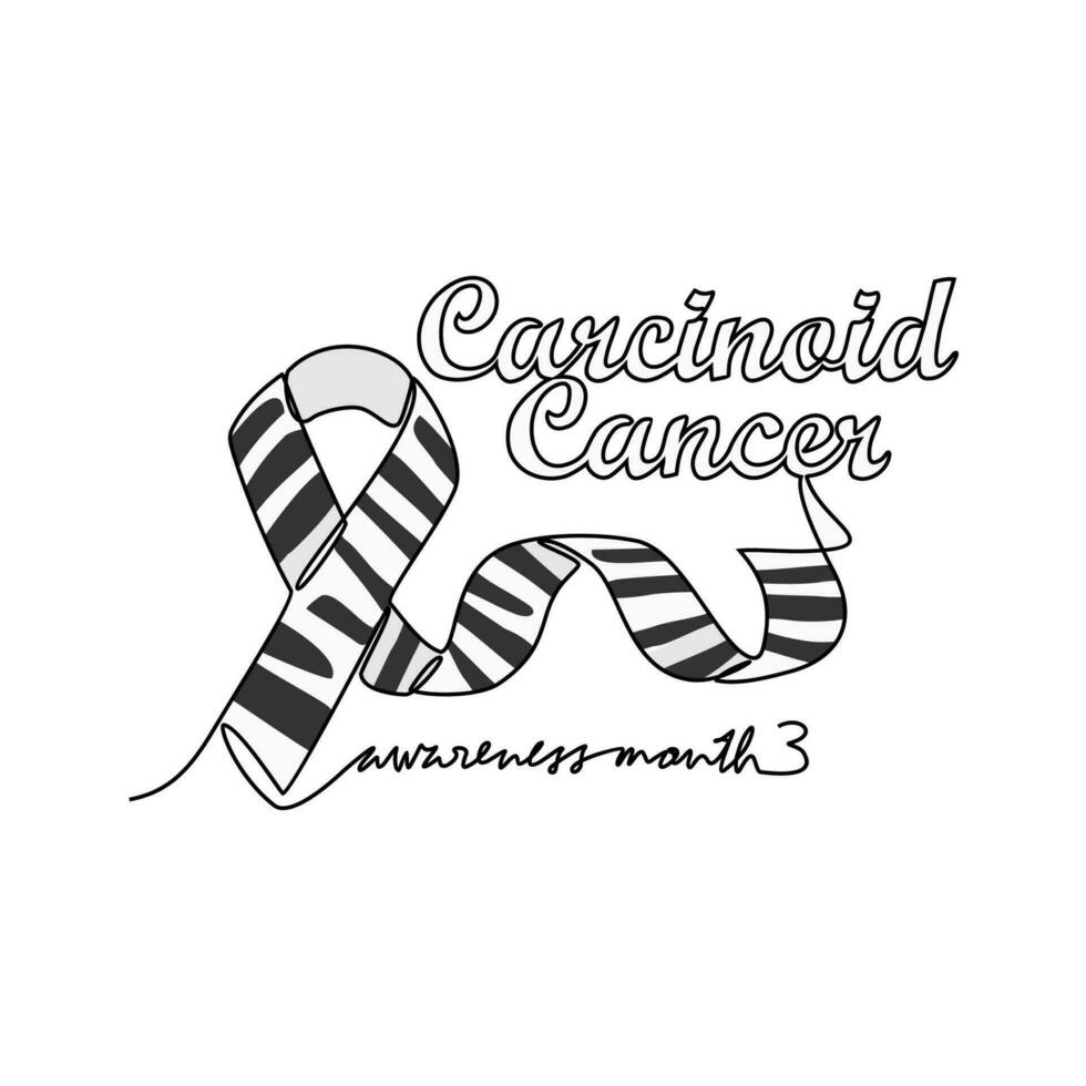 One continuous line drawing of Carcinoid cancer awareness month with white background. Awareness ribbon design in simple linear style. healthcare and medical design concept vector illustration.
