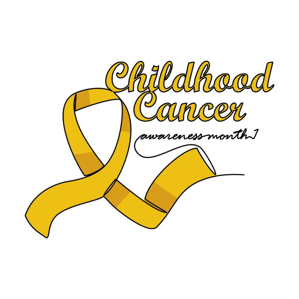 One continuous line drawing of childhood cancer awareness month with white background. Awareness ribbon design in simple linear style. healthcare and medical design concept vector illustration.