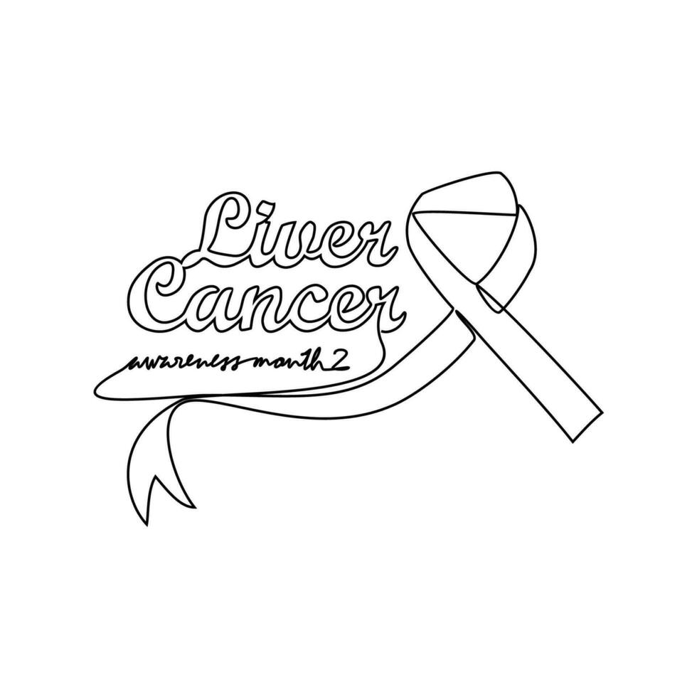 One continuous line drawing of liver cancer awareness month with white background. medical design concept in simple linear style. Awareness ribbon design concept vector illustration.