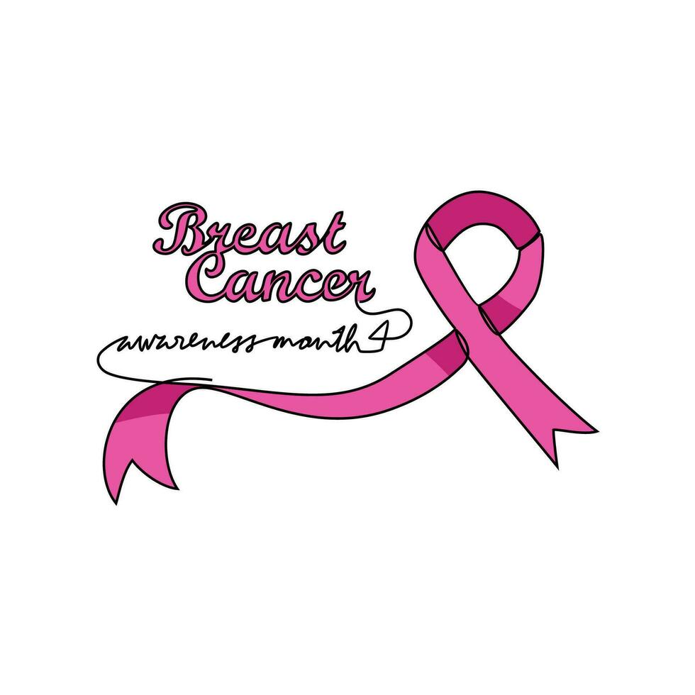 One continuous line drawing of breast cancer awareness month with white background. medical design concept in simple linear style. Awareness ribbon design concept vector illustration.