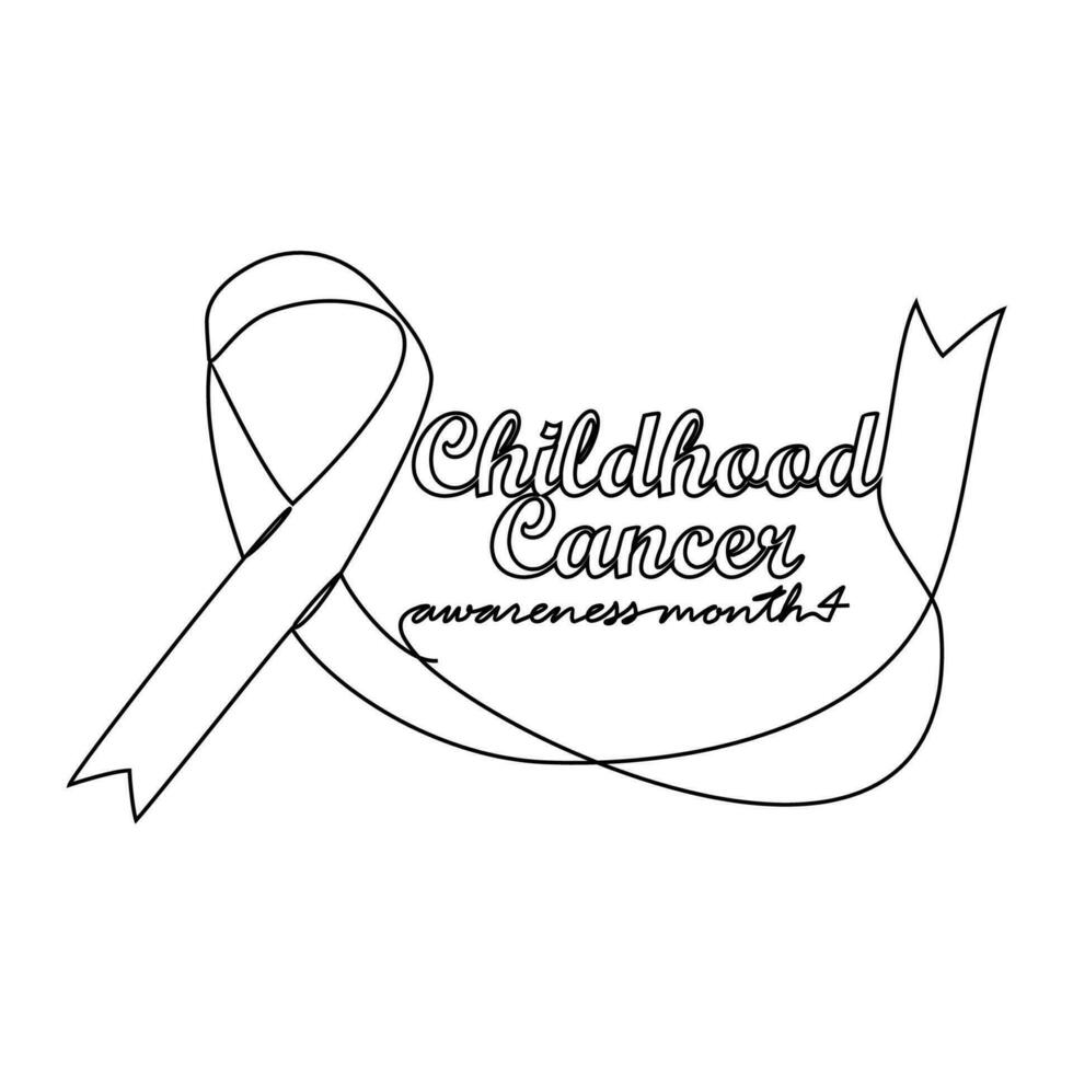 One continuous line drawing of childhood cancer awareness month with white background. Awareness ribbon design in simple linear style. healthcare and medical design concept vector illustration.