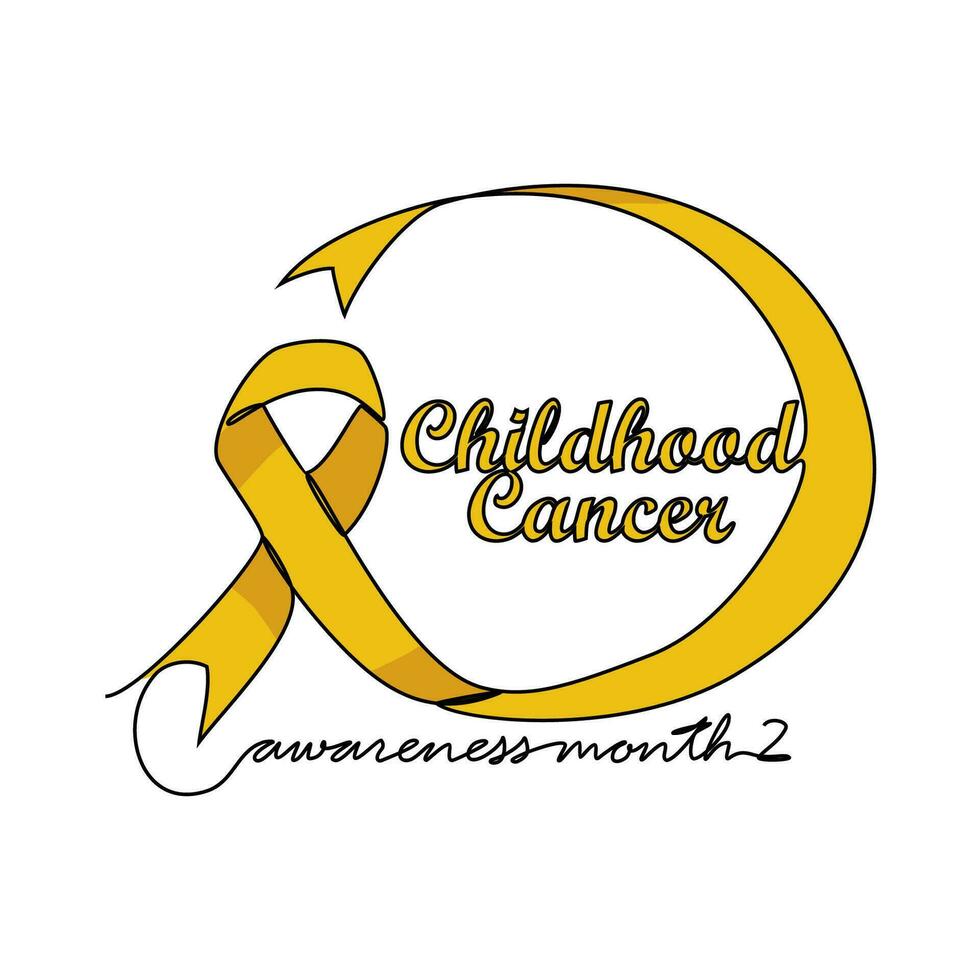 One continuous line drawing of childhood cancer awareness month with white background. Awareness ribbon design in simple linear style. healthcare and medical design concept vector illustration.