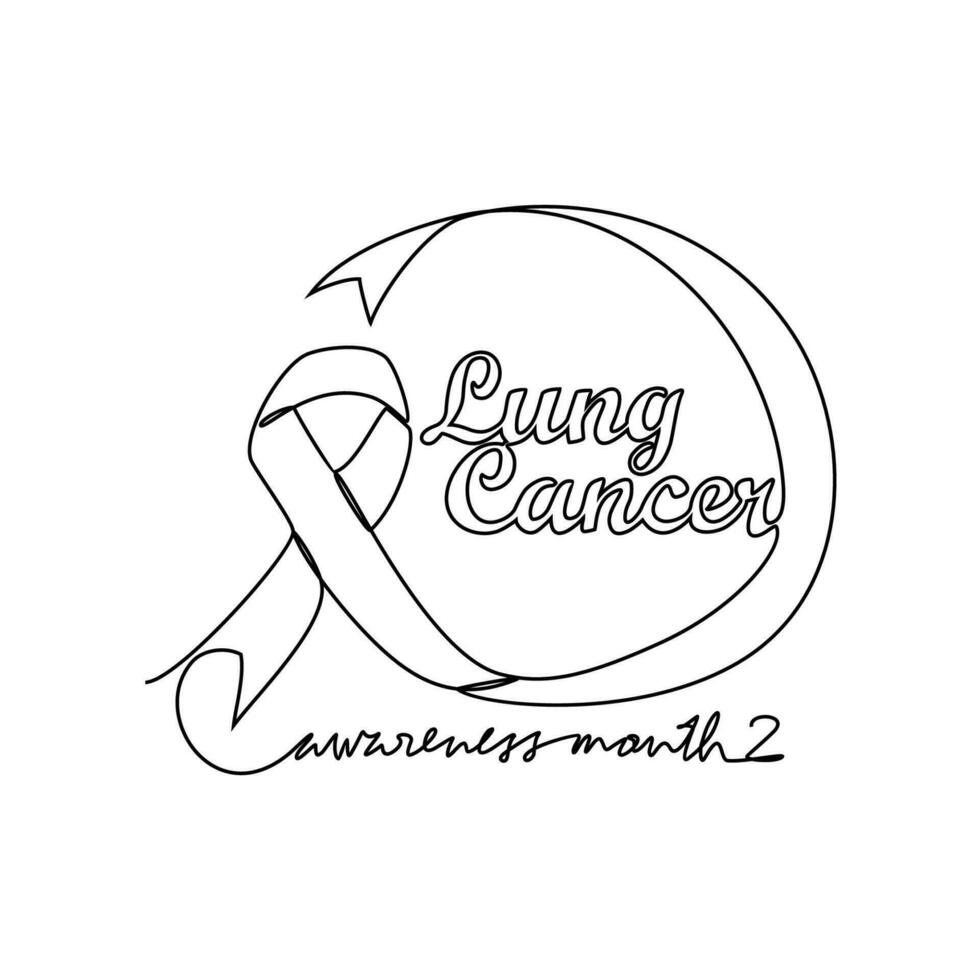 One continuous line drawing of Lung cancer awareness month with white background. medical design concept in simple linear style. Awareness ribbon design concept vector illustration.