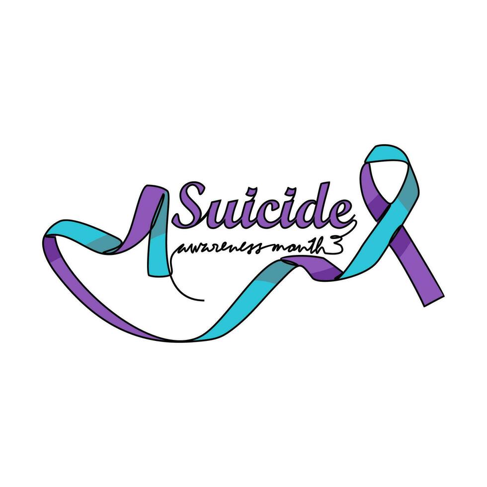 One continuous line drawing of suicide awareness month with white background. Awareness ribbon design in simple linear style. healthcare and medical design concept vector illustration.