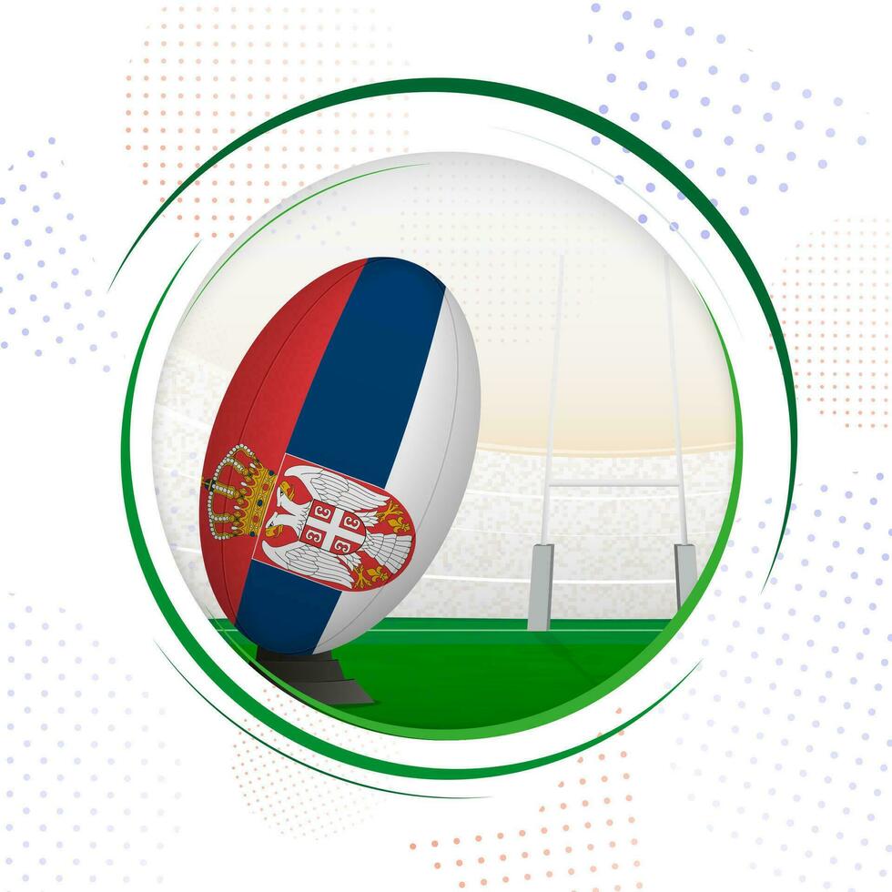 bandera de serbia en rugby pelota. redondo rugby icono con bandera de serbia vector