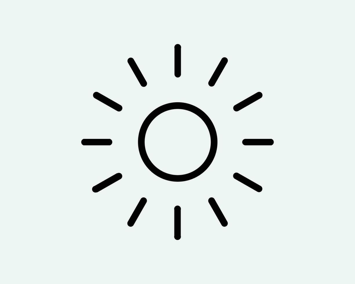 Sun Line Icon Sunshine Summer Light Hot Sunny Weather Sunrise Sunset Day Noon Heat Climate Black White Line Shape Vector Clipart Graphic Artwork Sign Symbol