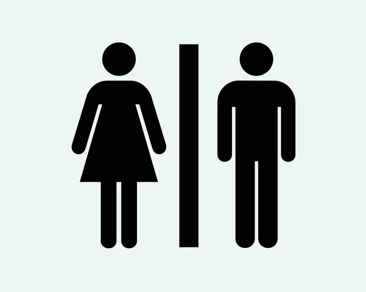 baño firmar icono Area de aseo baño género chico niña hombre mujer masculino hembra separar público baño sexo palo figura hombres mujer negro forma vector símbolo