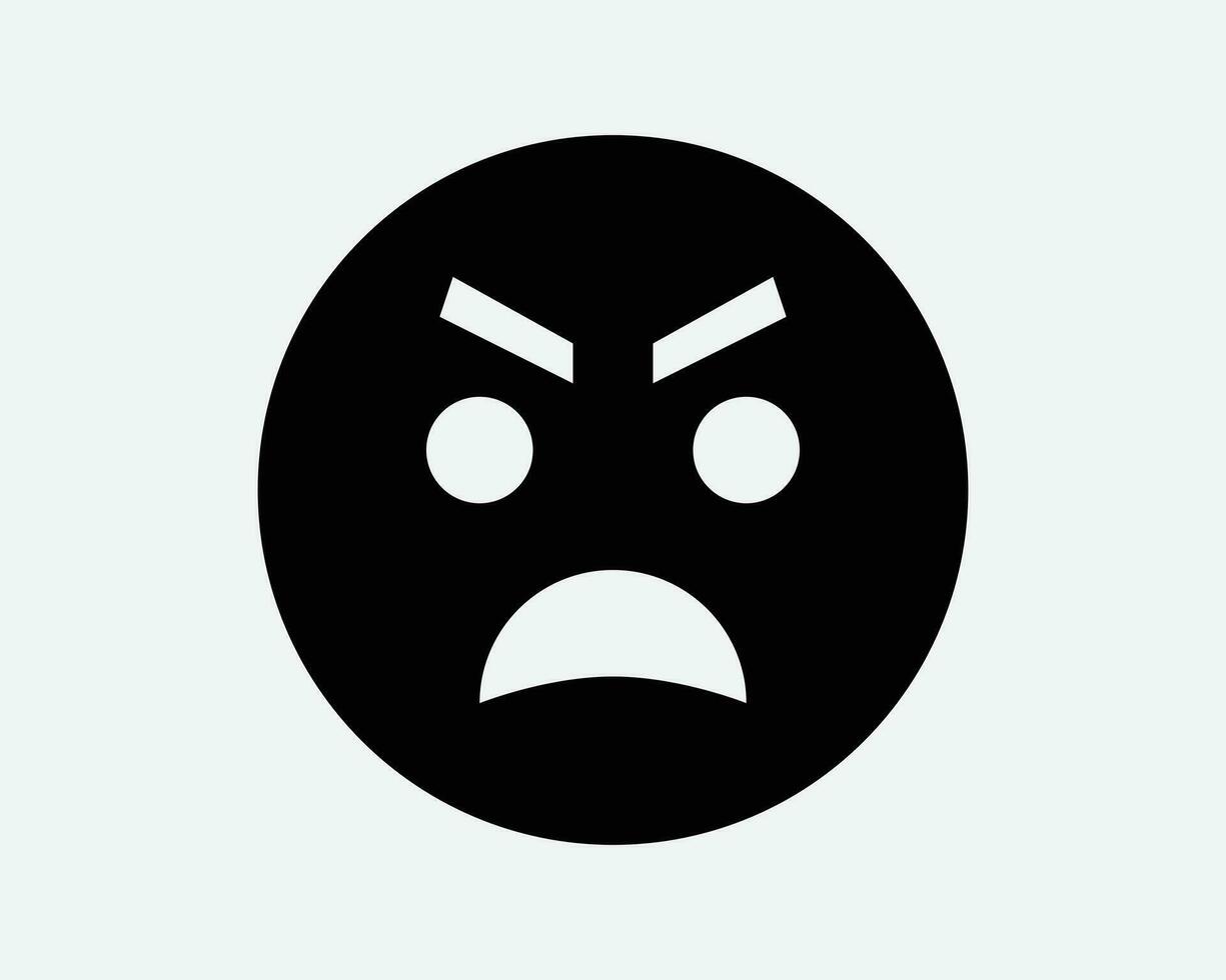 enojado cara icono emoji emoticon emoción facial expresión irritado Molesto furioso ira enojado negro blanco contorno forma vector clipart obra de arte firmar símbolo