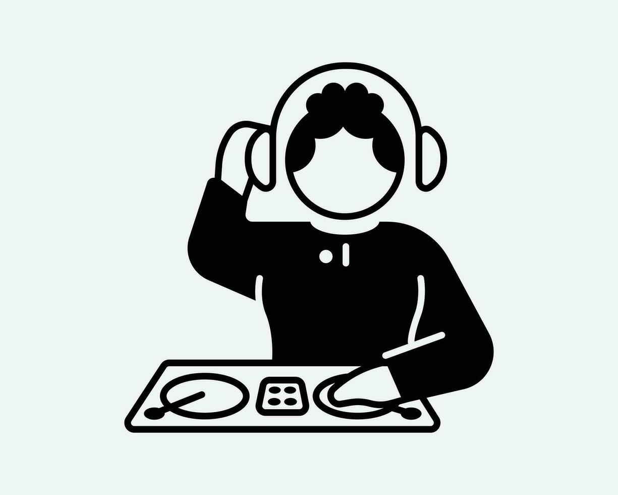 Female DJ Icon Girl Woman Lady Music Party Club Clubbing Disco Disc Jockey Entertainment Music Headphones Black White Shape Vector Artwork Sign Symbol