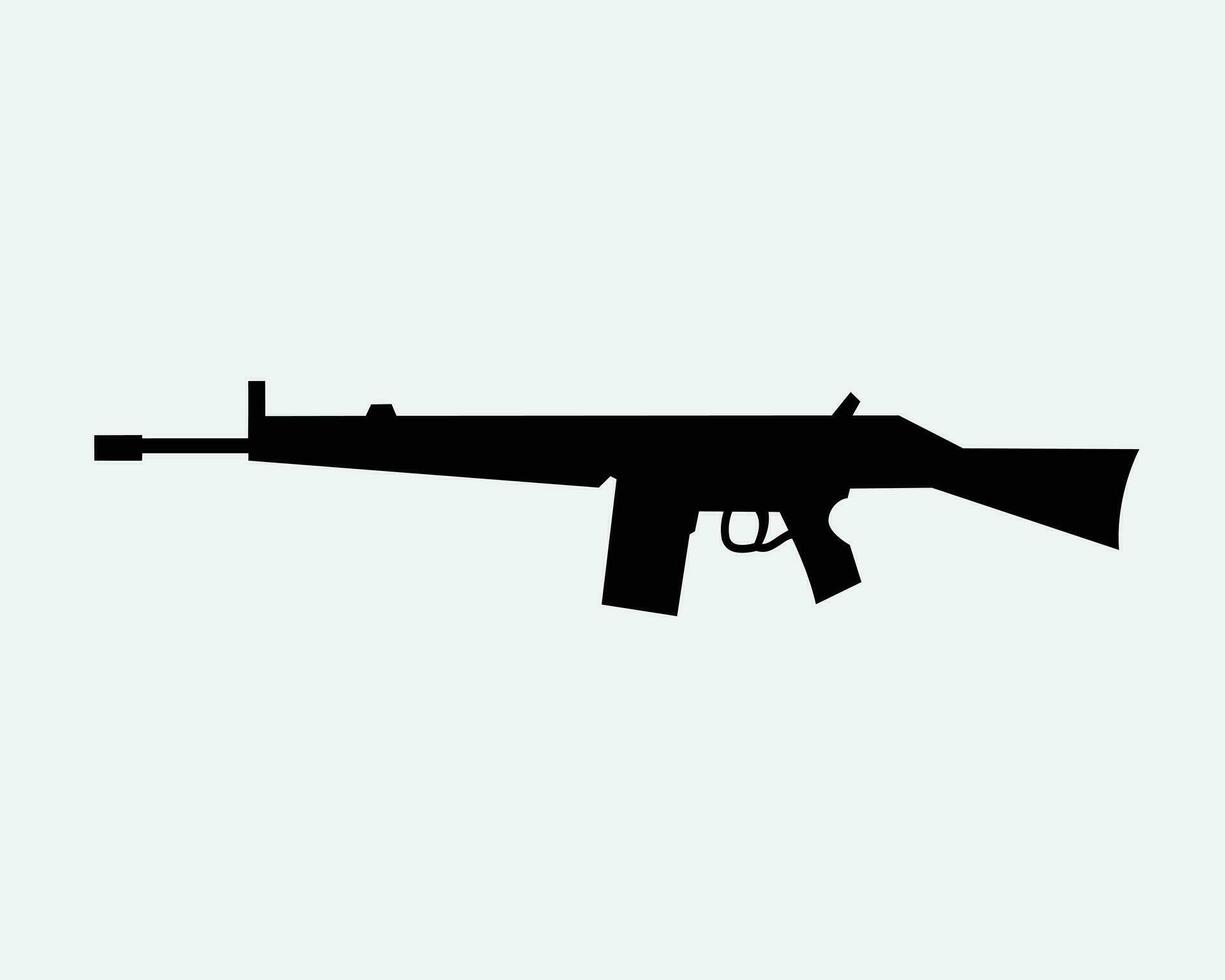 Rifle Gun Icon War Warfare Automatic Fire Assault Weapon Military War Hunting Shoot Shooter Black White Vector Clipart Graphic Artwork Sign Symbol