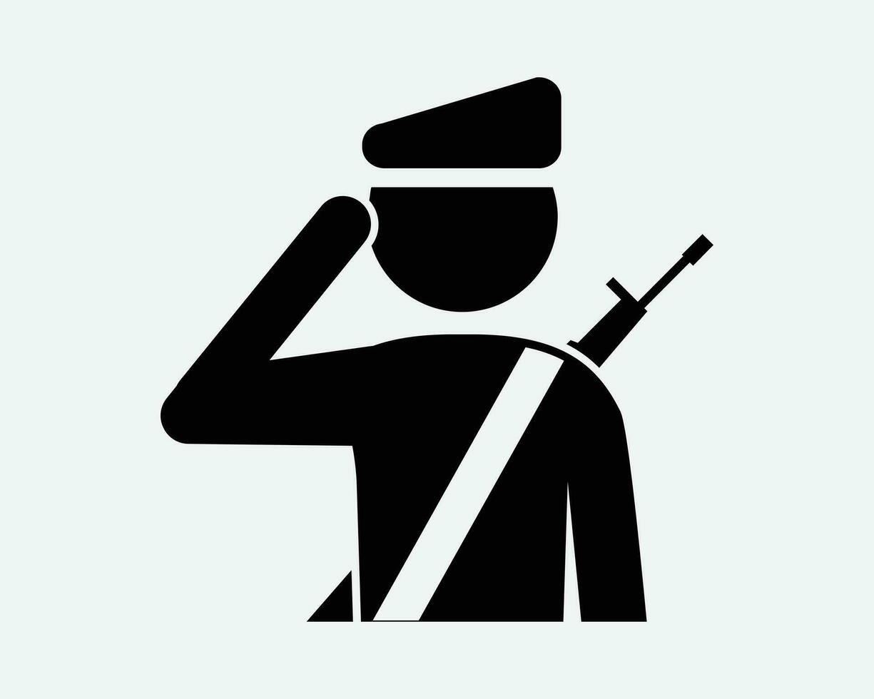 Ejército soldado icono militar guerra gesto el respeto seguridad Guardia policía policías negro blanco contorno forma vector clipart ilustración obra de arte firmar símbolo