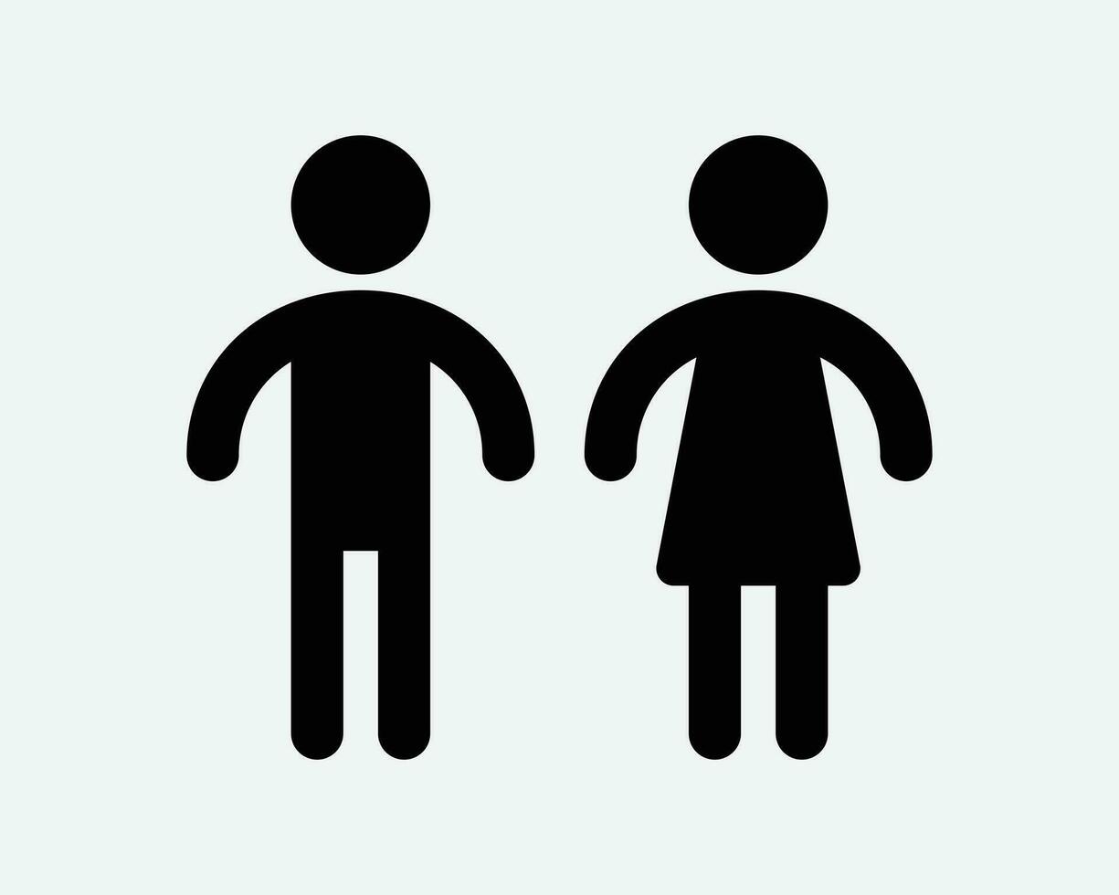 Boy Girl Icon Male Female Man Woman Children Kid Kids Toilet Bathroom Restroom Sign Black White Outline Shape Vector Clipart Graphic Artwork Symbol