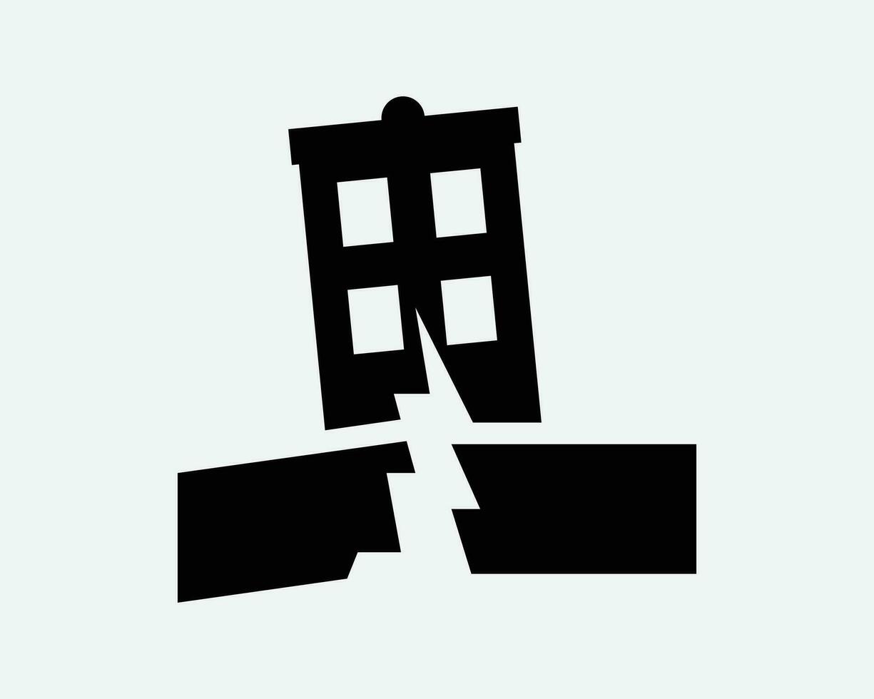 terremoto icono natural desastre edificio colapso dañar destruir tierra terremoto negro blanco contorno forma vector clipart gráfico obra de arte firmar símbolo