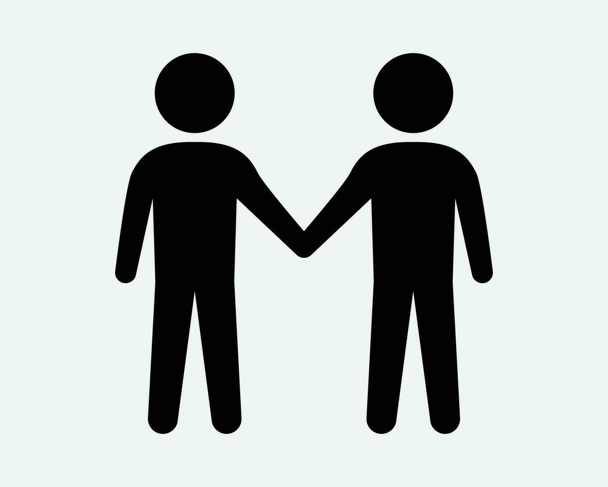 Stick Figure Hold Hand Icon Gay Couple Two Men Man Holding Relationship Friends Partner LGBT LGBTQ Team Teamwork Black White Vector Clipart Sign Symbol