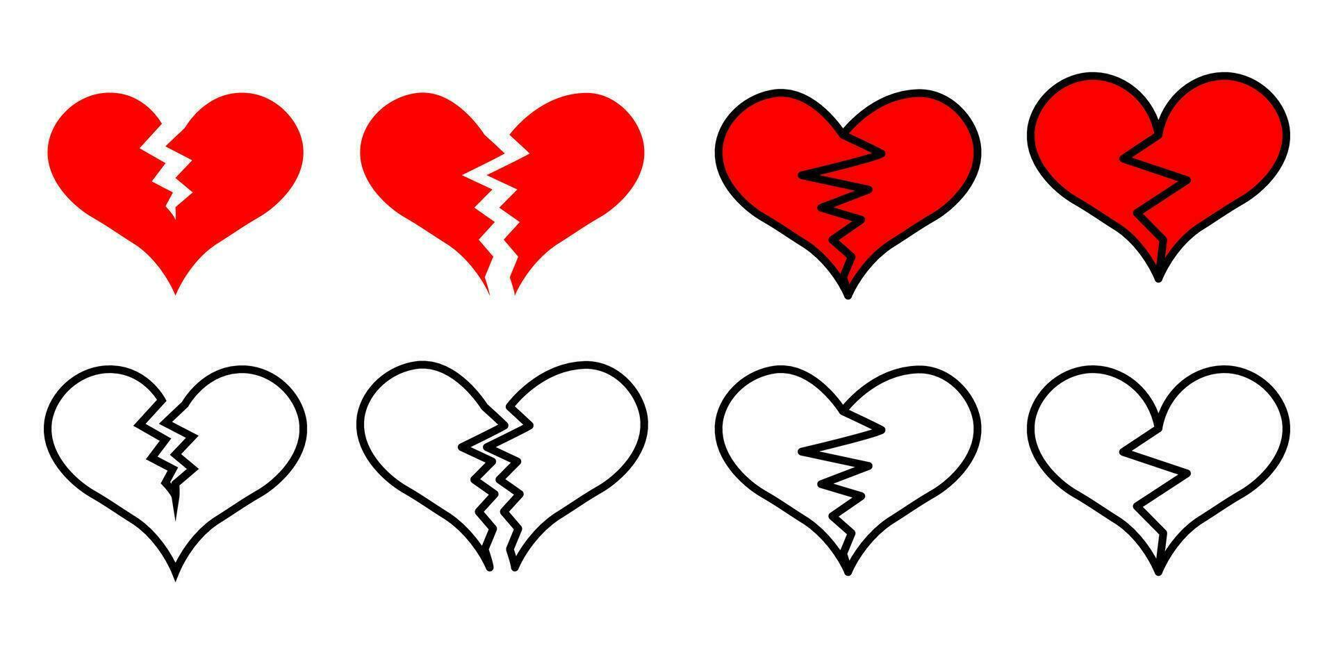 Broken heart icon on set. Vector illustration.