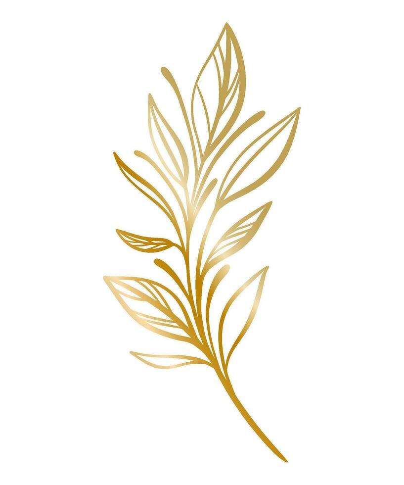 Botanical golden illustration of a leaves branch for wedding invitation and cards, logo design, web, social media and posters template. Elegant minimal style floral vector isolated