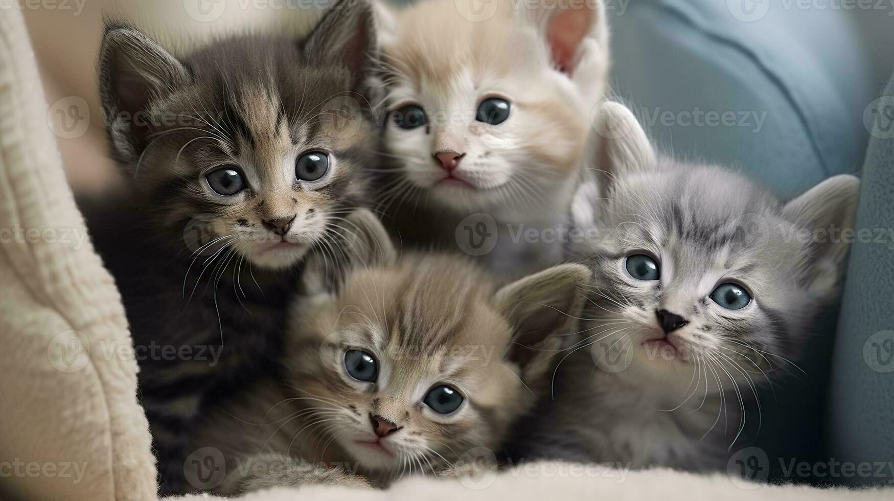 A group of adorable kittens cuddled up together photo