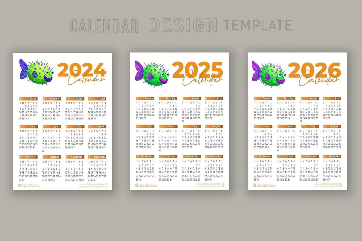 2024 to 2026 calendar design template for happy new year planner vector