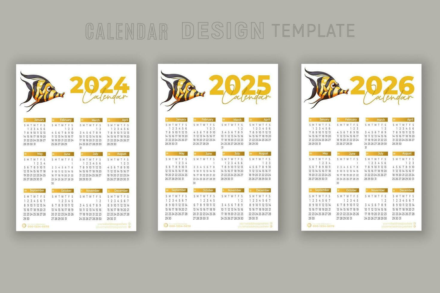 2024 to 2026 calendar design template for happy new year planner vector