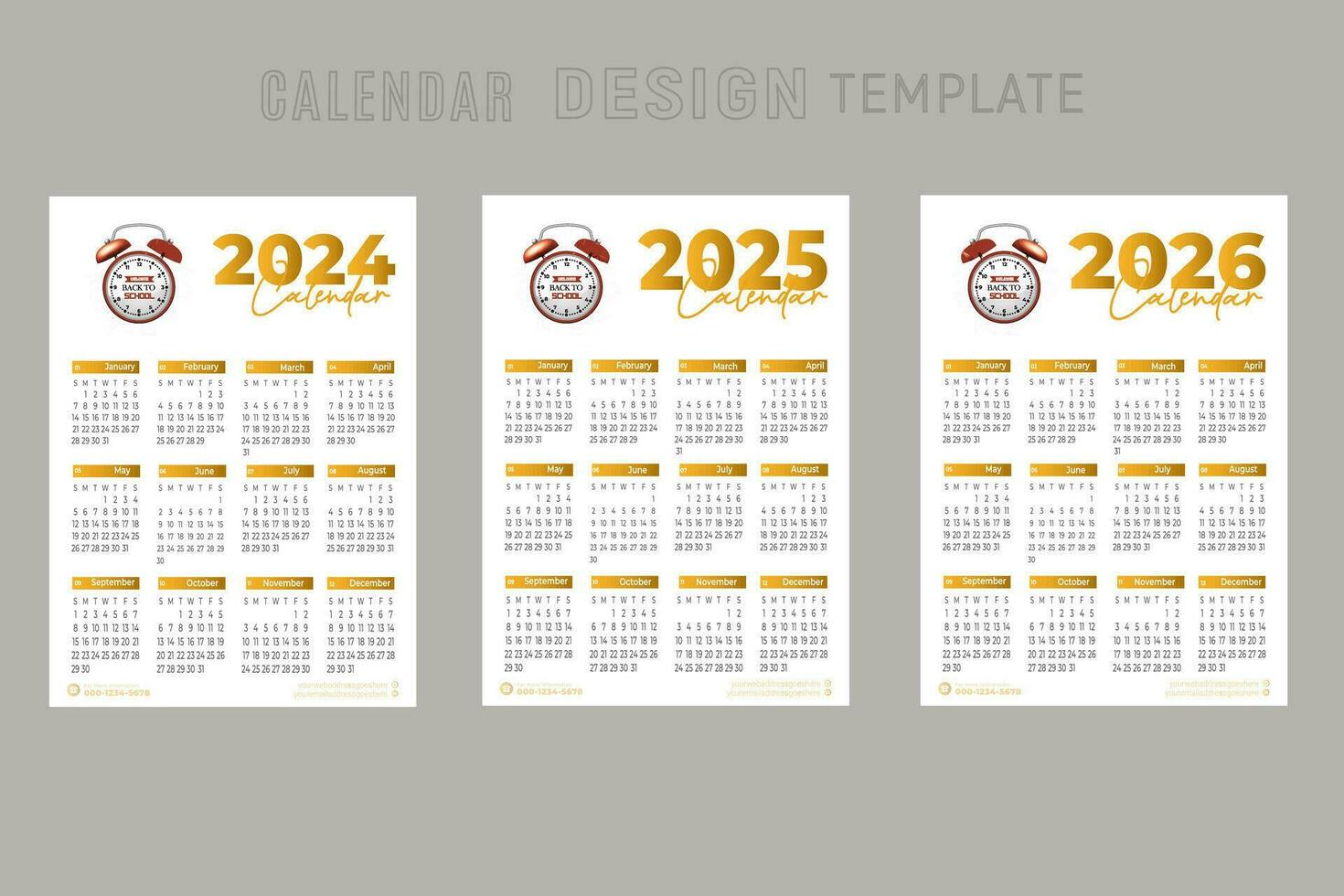 2024 to 2026 calendar design template for happy new year planner vector