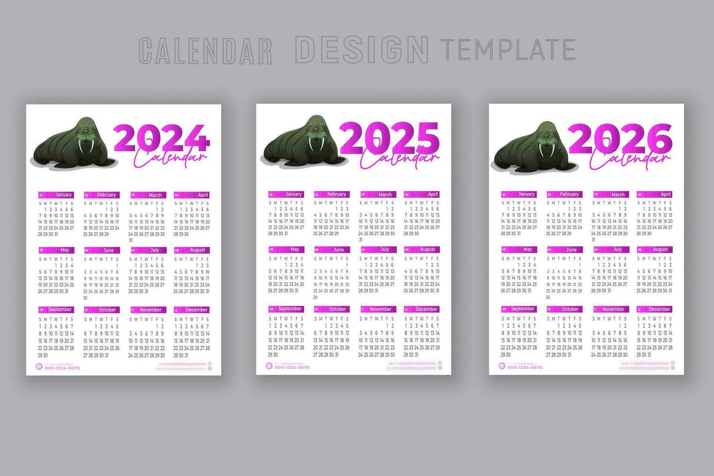2024 to 2026 calendar design template for happy new year planner vector