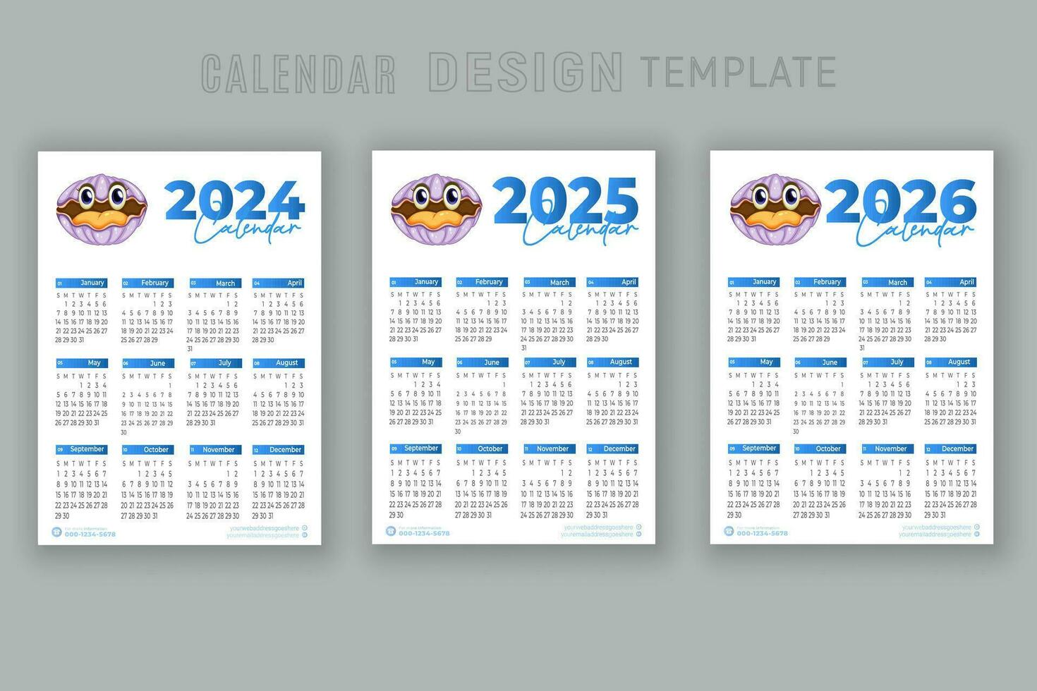 2024 to 2026 calendar design template for happy new year planner vector