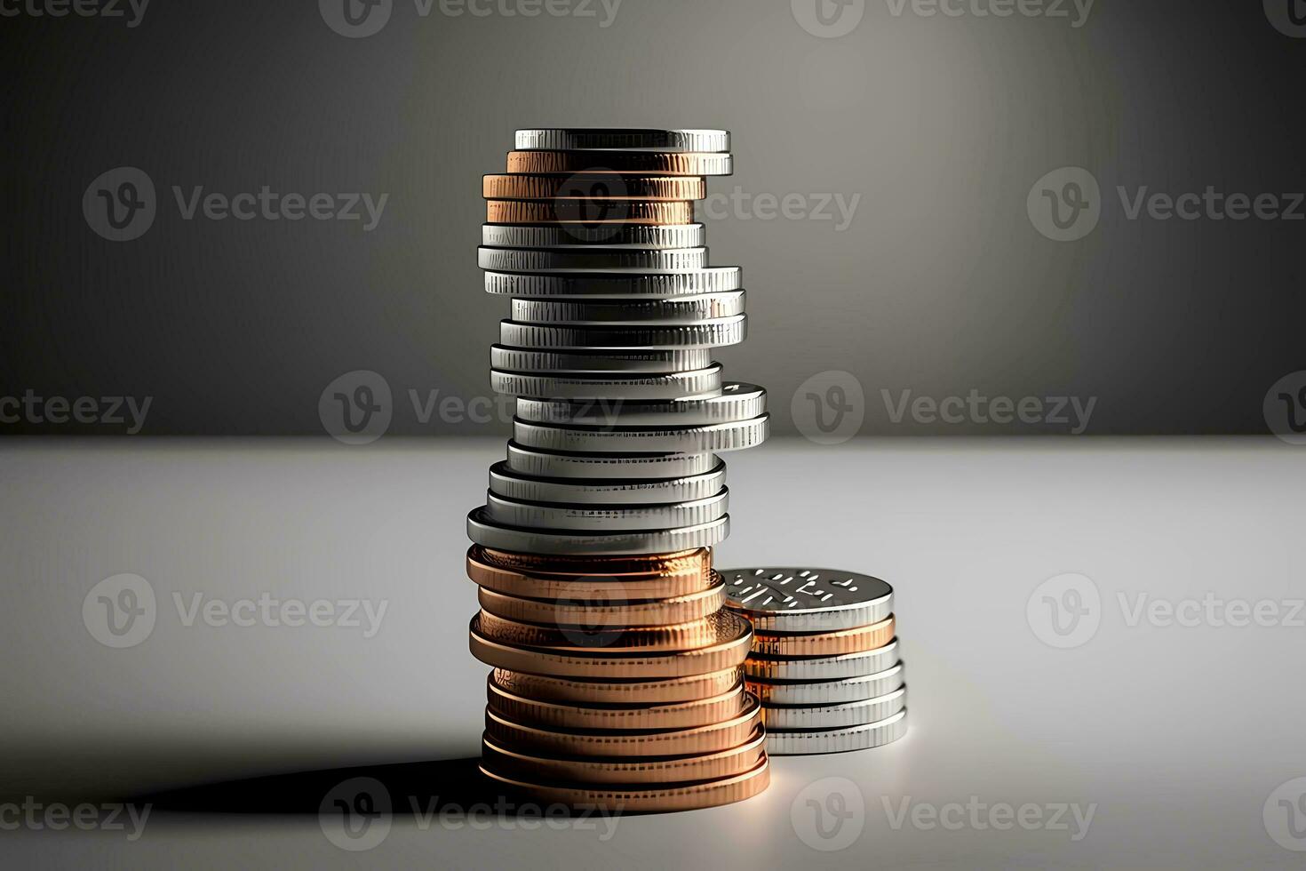 Coin stacks on isolated background. isolated coin stacks photo