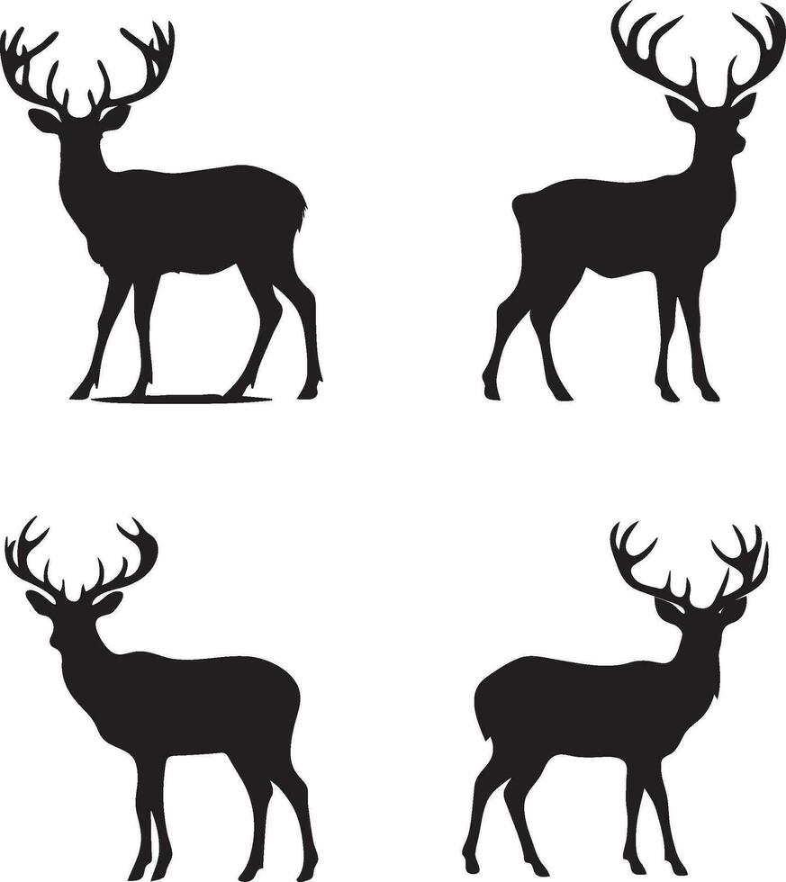 Set of deer silhouettes. Wild animal vector