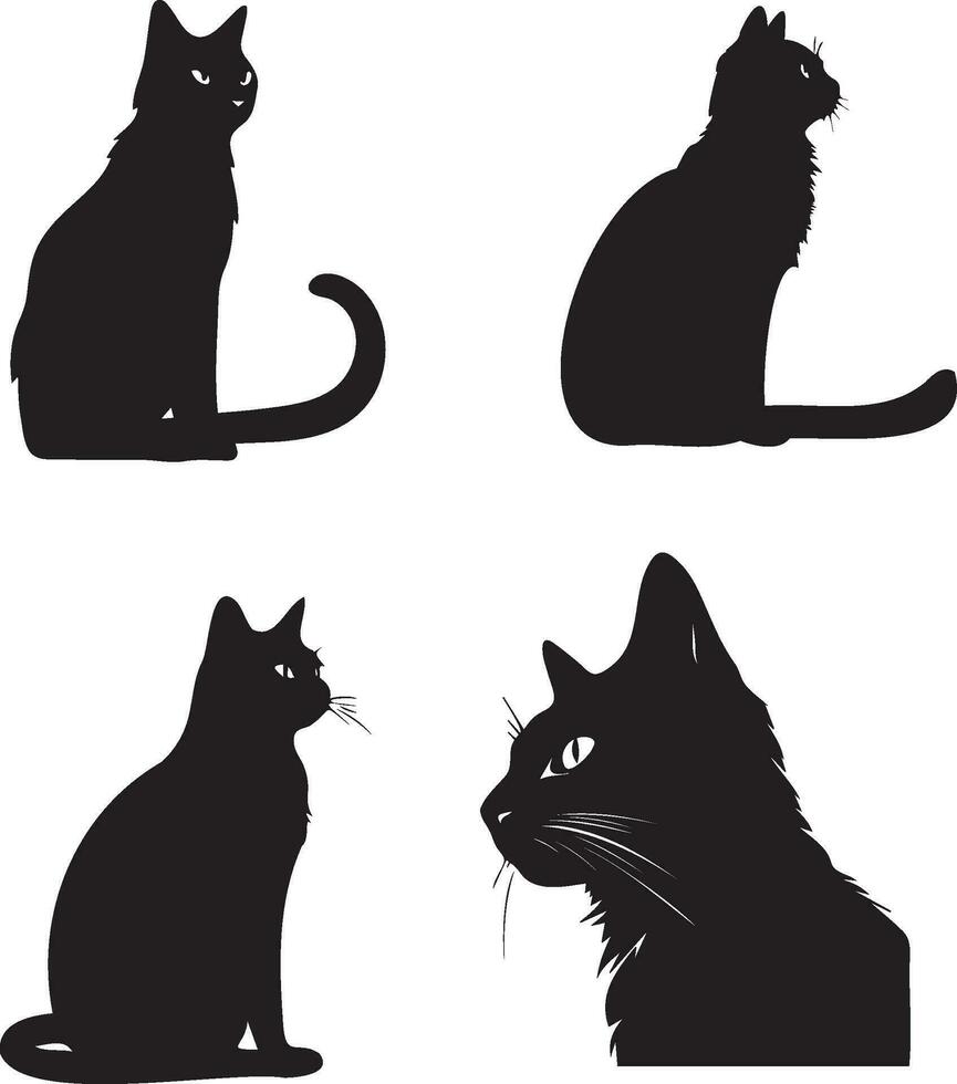 Set of black cat silhouettes. Cat sitting vector