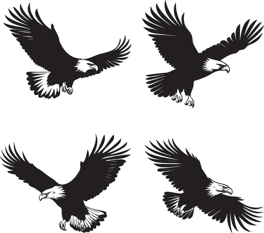 Eagle silhouettes set. Falcon flying in different angles vector