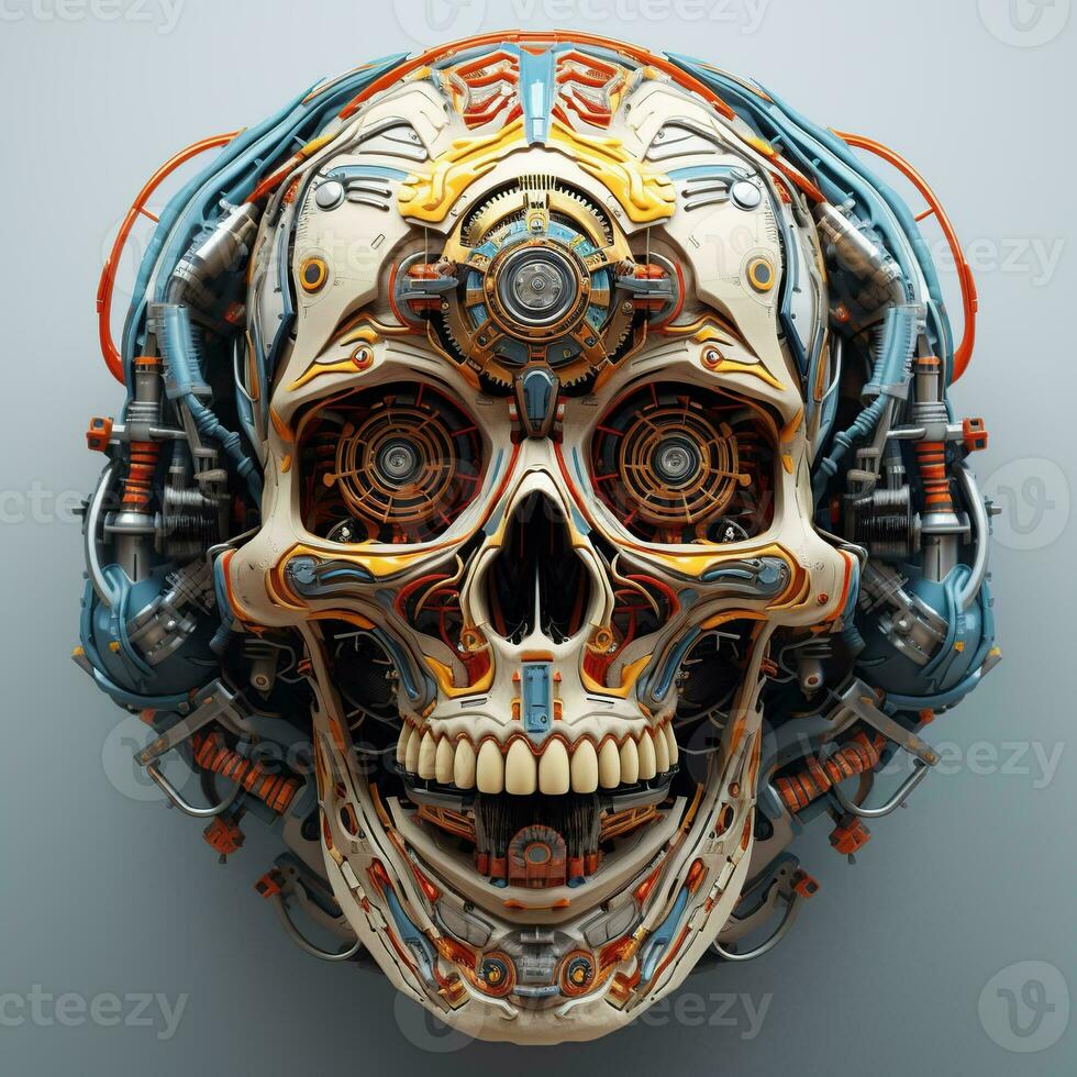 skull image with robotic texture photo