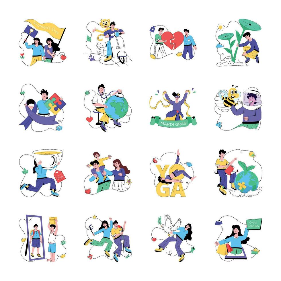 Modern International Events Flat Illustrations vector