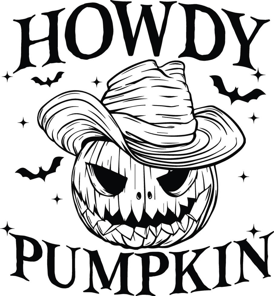 Howdy Pumpkin Funny Halloween T-Shirt Design vector